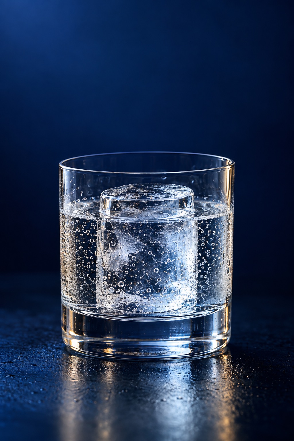 Hielo cilíndrico en una bebida